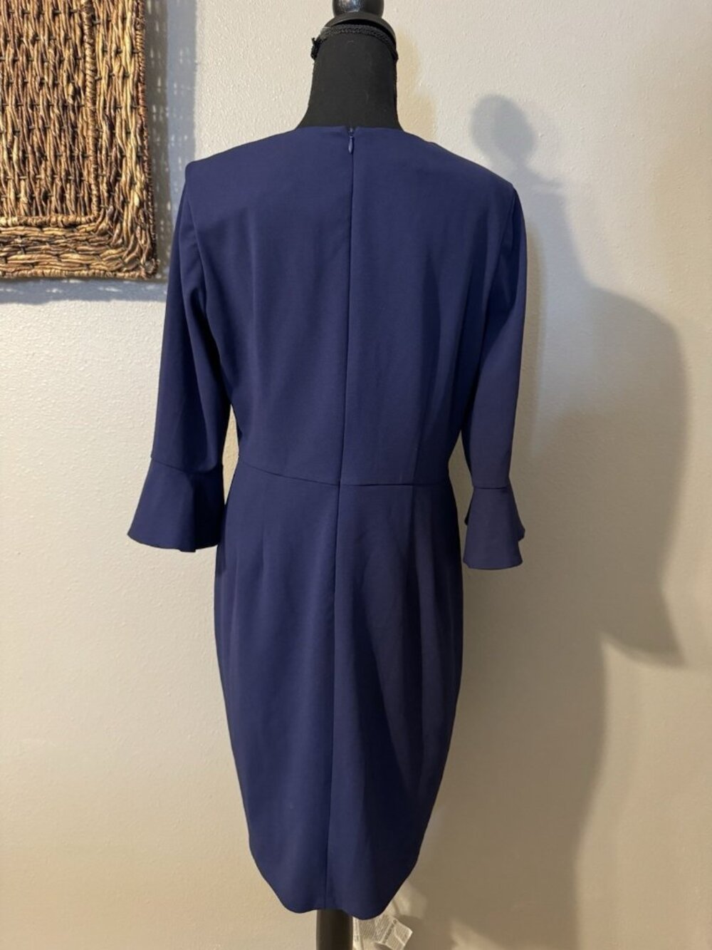 Donna Morgan Dress 12 Blue 3/4 Long Sleeve Flutter Career Church NEW - Picture 4 of 10